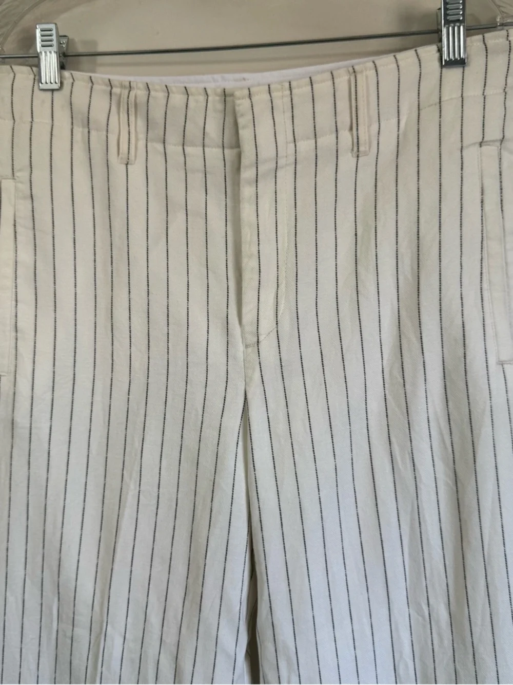Rag & Bone Dylan Cropped Cream Pinstripe Wide Leg Pants Women Sz 8 Linen Cotton - Picture 4 of 13